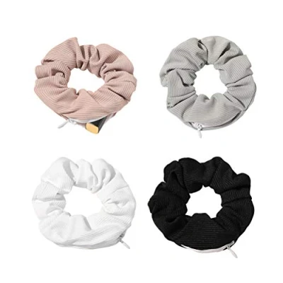 Image of NNGT Pocket Hair Scrunchies Elastic Hidden Ties Bands with Zipper Storage for Putting Keys Small Items Women Girls Accessories