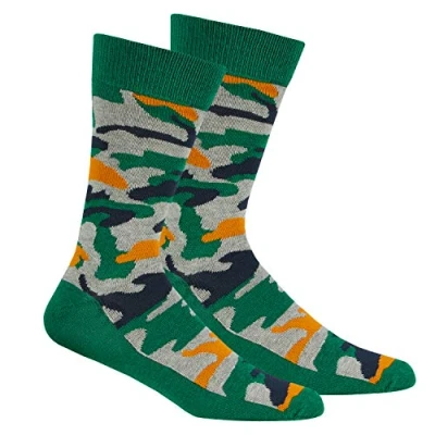 Image of Mens Crew Funky Socks Mid Calf Colorful Green Camouflage Army Size 6 11