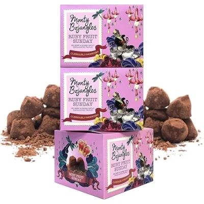 Image of Monty Bojangles Ruby Fruit Sunday 3 Gift Boxes Choose from 11 Flavours Cocoa Dusted Truffles, x 100g (Gift Pack 300g)