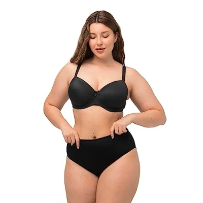 Image of Ulla Popken Women&#039;s Underwired Bra, Soft Cup Non Padded Wired Bra Black 44B