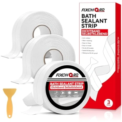 Image of FIXCHORD Bath Sealant Strip, Sealing Tape, Sink Simple Seal Tape Mould Free, Self Adhesive Caulk Strip for Kitchen Bathroom Toilet Wall Corner with Tool 9.6M*38mm