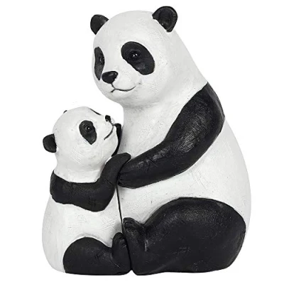 Image of Adorable Black &amp; White Resin Mother Baby Panda Ornament 11cm x 9cm (1 Pc.) Charming Rustic Design, Durable Handcrafted Decor, Nature inspired Gift Ideal for Home Accessory