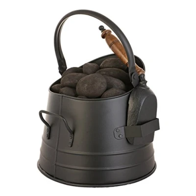Image of Matte Black Fireside Kindling Log Coal Charcoal Scuttle Bucket &amp; Shovel