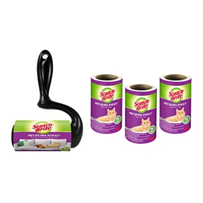 Image of Scotch Brite Large Surface Extra Sticky Hair Roller + Pet Refill 4 Pieces in Pack, 48 Sheets/Roller, Weiß