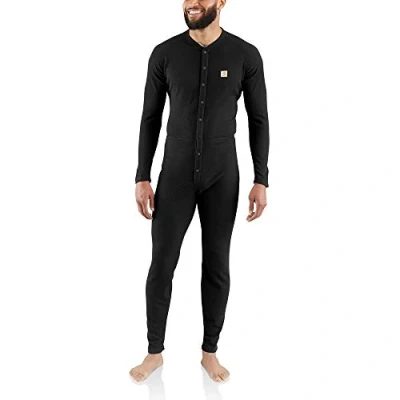 Image of Carhartt Men&#039;s Classic Cotton Polyester Base Layer Union Suit, Black, M