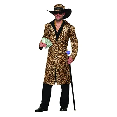 Image of Bristol Novelty 78886 animal Funky Leopard Pimp Jacket and Hat, Men, Multi, Chest Size 42 44 Inch