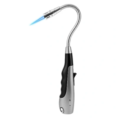 Image of Torch Long Lighter, Butane Jet Flame Windproof Lighter with Viewable Fuel Window for Fireplace Kitchen Grill Camping, Black (Butane Not Included) (Color : A)