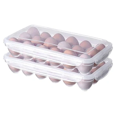Image of 2 Pack Covered Egg Holders,Egg Holder For Fridge,egg Storage Container,Plastic Fridge Trays,Deviled Tray Carrier with Lid Fits 18X2 Eggs(36 Eggs）