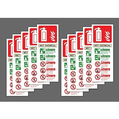 Image of Wet chemical Fire Extinguisher ID Safety sign 200mm x 80mm (Pack of 10 signs) Self adhesive sticker