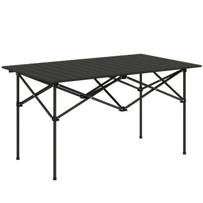 Image of Outsunny Portable Camping Table, 3ft Lightweight Folding Aluminium Picnic Table with Roll Up Top, Carry Bag for Outdoor Camping, Picnic, Hiking, Cooking, BBQ, Fishing, Black
