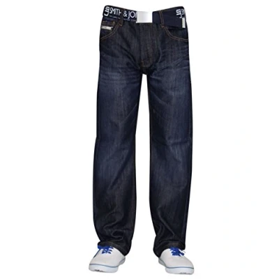 Image of MENS JEANS SMITH AND JONES DESIGNER REGULAR FIT STRAIGHT Leg DENIM PANTS[Dark Wash,Waist 38&quot; X 32&quot;]