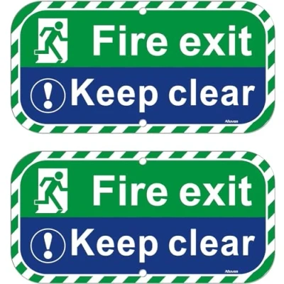 Image of Fire Exit Keep Clear Signs Metal 30 x 15 cm Safety Warning Door Gate Sign Reflective Rust Free Aluminum UV Printed Easy Mounting Use Waterproof Durable 2 Pack