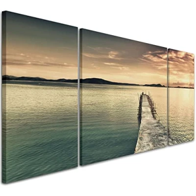 Image of Wallfillers Trendy Blue Lake Sunset Landscape Canvas Wall Art Print 3AC108 XXL 191x65cm
