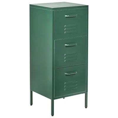 Image of Beliani Storage Cabinet Metal 3 Drawers Industrial Home Office Unit Dark Green Wostok