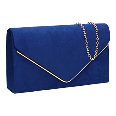 Image of Swanky Swans Women&#039;s Oscar Envelope Suede Velvet Party Prom Clutch Bag Blue (Royal Blue) ,4x12x22 cm (W x H L)