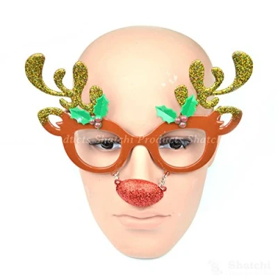 Image of SHATCHI Frame Reindeer Adult Christmas Xmas Fun Novelty Glasses Fancy Dress Socking Fillers Party Accessory, Brown