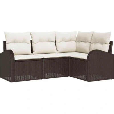 Image of vidaXL 4 Piece Garden Sofa Set with Cushions Brown Poly Rattan
