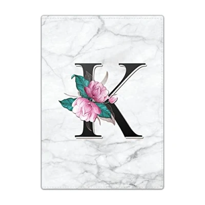 Image of Passport Holder Cover, PU Leather Travel Wallet Case Organiser for Passport, Business Cards, Credit Boarding Passes (Letter K on White Marble)