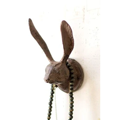 Image of Kalalou CXX2234 Rustic Cast Iron Rabbit Wall Hook, One Size, Brown