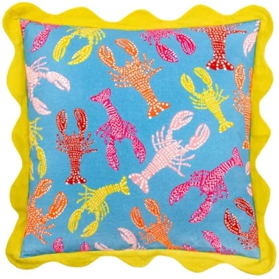 Image of furn. Crustaceans Scalloped 100% Cotton Cushion Cover, Orangeade
