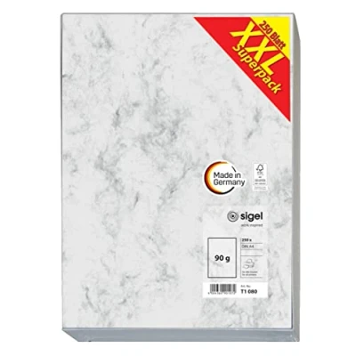 Image of SIGEL T1080 Marbled Writing Paper, A4, 90 gsm double sided, Grey, 250 sheets