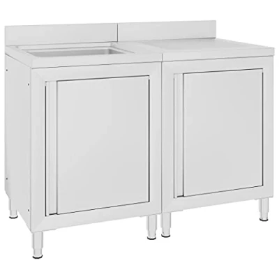 Image of vidaXL Commercial Kitchen Sink Cabinet Stainless Steel, Durable Construct, Integrated Drainboard, Adjustable Feet, Adequate Storage Space, Ideal for Restaurant or Home use, Easy to Clean