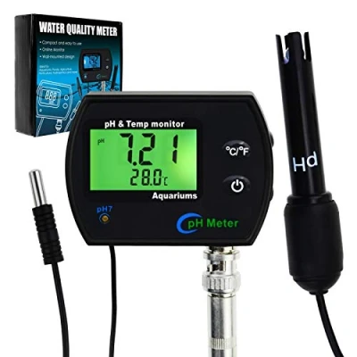 Image of PH &amp; Temperature 2 in 1 Continuous Monitor Meter w/Backlight Replaceable Electrode, Dual Display 0.00 14.00pH C/ F Water Quality Monitoring Kit, for Aquariums Hydroponics Pools Tanks Spa
