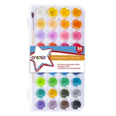 Image of Create Watercolour Set 36 Colours Paint Set, Portable Travel Pan and Brush, Beginner Student Cakes
