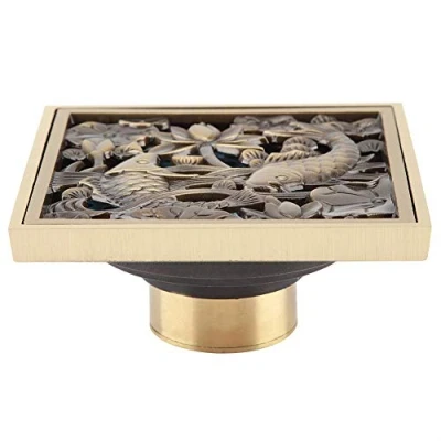Image of Art Carved Antique Brass 10cm Shower Floor Drain Bathroom Waste Strainer Cover Grate(Type 4)