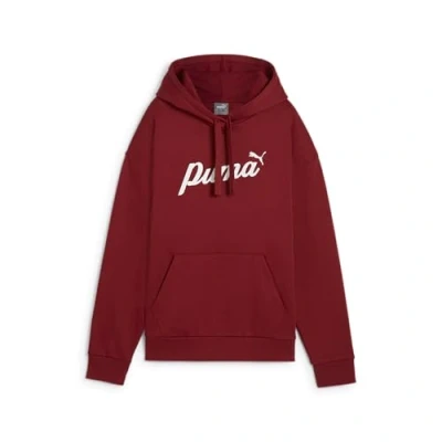 Image of Puma Script Hoodie, Women&#039;s, Size: XS, Intense red/white rubber