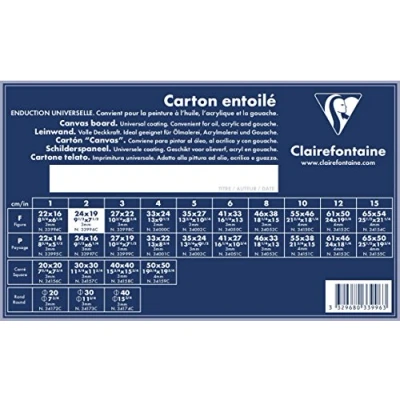 Image of Clairefontaine Ref 33996C White Canvas Board (Portrait) 24 x 19cm 3mm Thick, Made from 100% Cotton, Suitable for Oil &amp; Acrylic Paints, Acid Free Surface