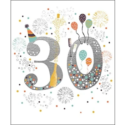 Image of Male/Female 30th Birthday Card from Woodmansterne Age 30 Fireworks &amp; Champagne Foil Finish,multi,192 x 164mm