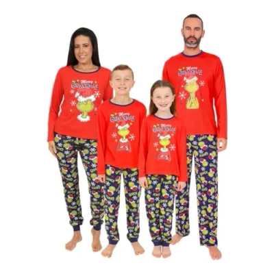 Image of The Grinch Merry Grinchmas Matching Red Family Christmas Long Pyjamas (5 6 Years)