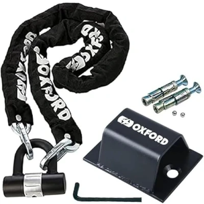Image of Oxford Security Products OF159 1.5m Heavy Duty Chain Lock + Brute Force Motorcycle Ground Anchor,Black