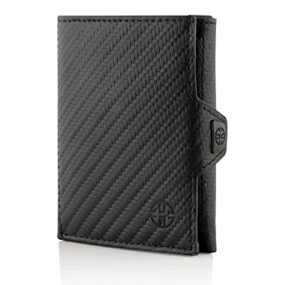 Image of TRUSADOR Verona Leather Wallets for Men &amp; Women Trifold Slim Front Pocket Rfid Wallet, Carbon, S, With Coin