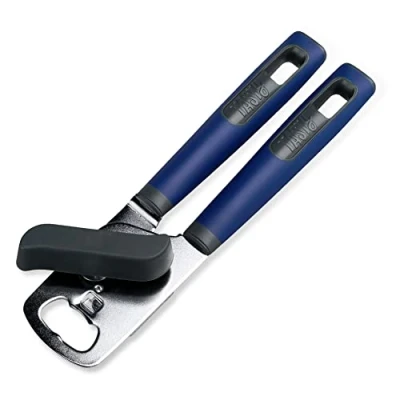 Image of Tasty Everyday 2 in 1 Can Opener with Built Bottle Opener, Metal and Jar Kitchen Utensil, Robust Tin Sturdy Soft Touch Handles, Colour: Dark Blue, Grey &amp; Silver