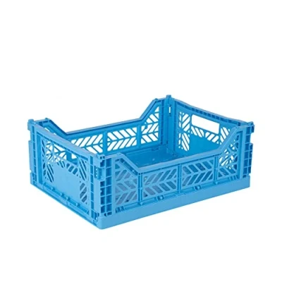 Image of Ay Kasa Folding Crate, Sturdy Box, Plastic, Stackable, Turquoise, Midi (40 x 30 14 cm)