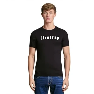 Image of Firetrap Mens T Shirt Designer Branded Chest Logo Crew Neck Short Sleeve Casual Cotton Black XL