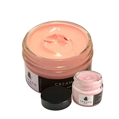 Image of Famaco Pale Pink 50ml Renovating Polish and 15ml Scuff Scratch Dye with Polishing Cloth Free Touch up Brush Long Lasting Shine Protector Kit for Boots Shoes