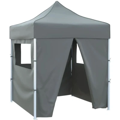 Image of vidaXL Professional Folding Party Tent with 4 Sidewalls 2x2 m Steel Anthracite