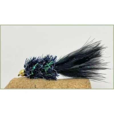Image of Trout Flies, Lures. 6 Pack, Gold head Black Fritz Lures, Size 10, Fly Fishing
