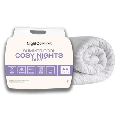 Image of Night Comfort Cosy Nights 4.5 Tog Anti Allergy Double Duvet Breathable Premium Microfibre Cover with Lightweight Hypoallergenic Hollowfibre Filling Bedding Quilt (200cmx200cm, White)