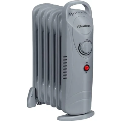 Image of Schallen Black Portable Electric Slim Oil Filled Radiator Heater with Adjustable Temperature Thermostat, 3 Heat Settings &amp; Safety Cut Off (Grey, 800W 6 Fin)