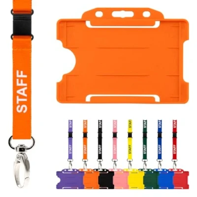 Image of CKB Brand Double Pack ID Badge Holder Lanyard with Card &amp; Swivel Metal Clip Breakaway Safety Design (Orange)