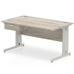 Image of Impulse 1400x800 Desk Grey Oak/Silver Cable Managed Leg 1 Dr Fixed Ped