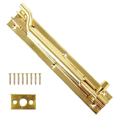 Image of Merriway® BH00769 Cranked Swan Neck Surface Slide Door Bolt, 150 mm (6 inch) Brass