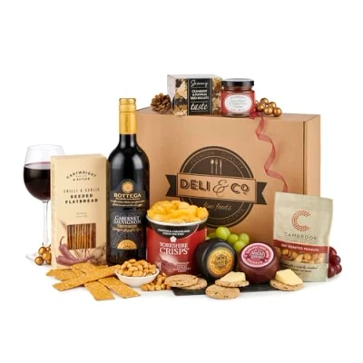 Image of Thornton and France Wine Cheese Gift Set With Red &amp; English Artisan Luxury Hampers Baskets Christmas Couple Gifts 8 Delicious Items