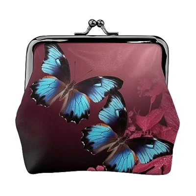 Image of Gothic Rose Printed Coin Purse For Women Wallet Bag Pu Leather Change Pouch Kiss Lock Vintage Pouch, Beautiful Butterflies, One Size,