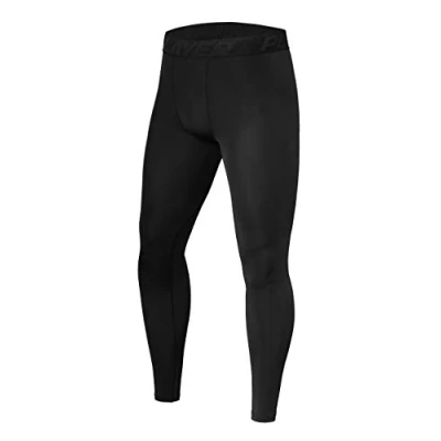 Image of PowerLayer Men&#039;s Running Workout Thermal Compression Base Layer Leggings Tights Black Stealth, XL
