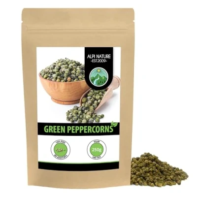 Image of green peppercorns (250g, 8.8oz), whole pepper, 100% natural without additives, vegan